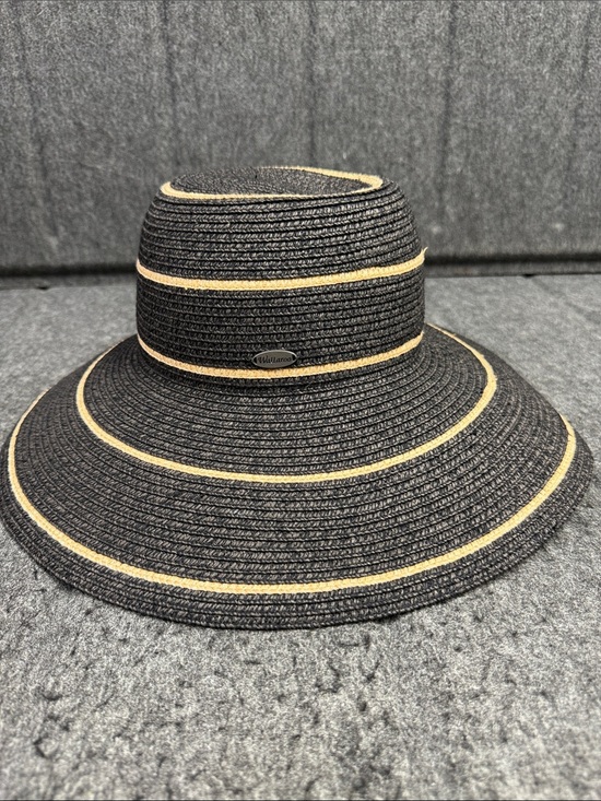 Wallaroo Accessories - Wallaroo Black Wide-Brim Straw Sun Hat with Natural Stripe